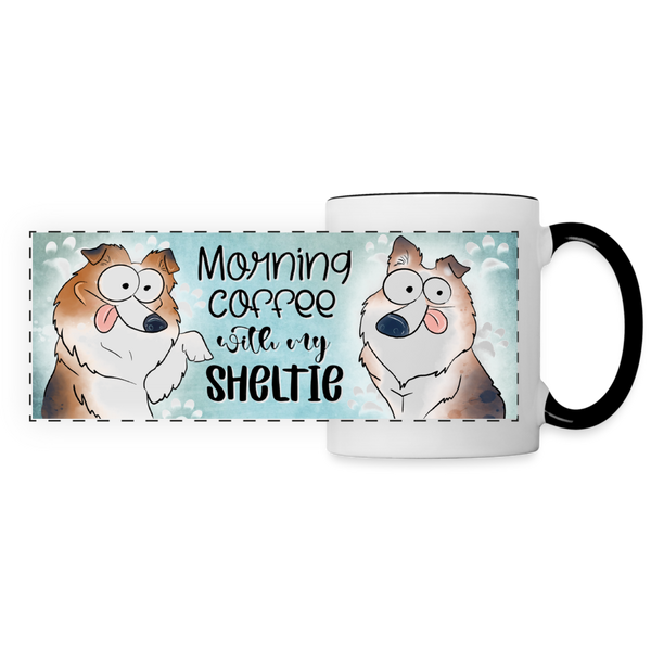 3023 Morning Coffee Sheltie DESIGNER MUGS - white/black