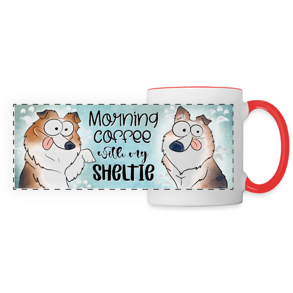 3023 Morning Coffee Sheltie DESIGNER MUGS - white/red