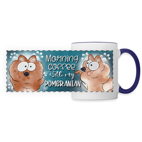 3022 Morning Coffee Pomeranian DESIGNER MUGS - white/cobalt blue