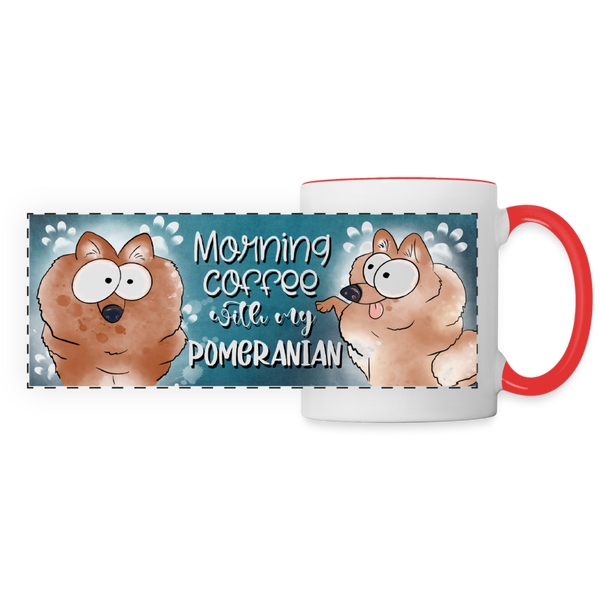 3022 Morning Coffee Pomeranian DESIGNER MUGS - white/red