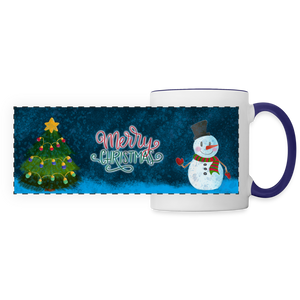 3030 Merry Christmas Snowman & Tree DESIGNER MUGS - white/cobalt blue