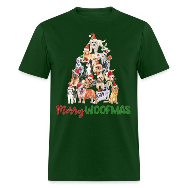 60033 1/4S Merry Woofmas TSHIRT - forest green