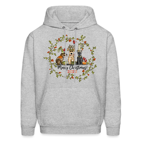 60028 4/4S Merry Christmas Pups Wreath 2022 HOODIE - heather gray