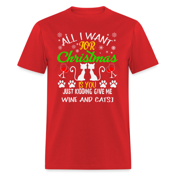 60045 1/4S All I Want For Christmas Is Wine & Cats TSHIRT - red