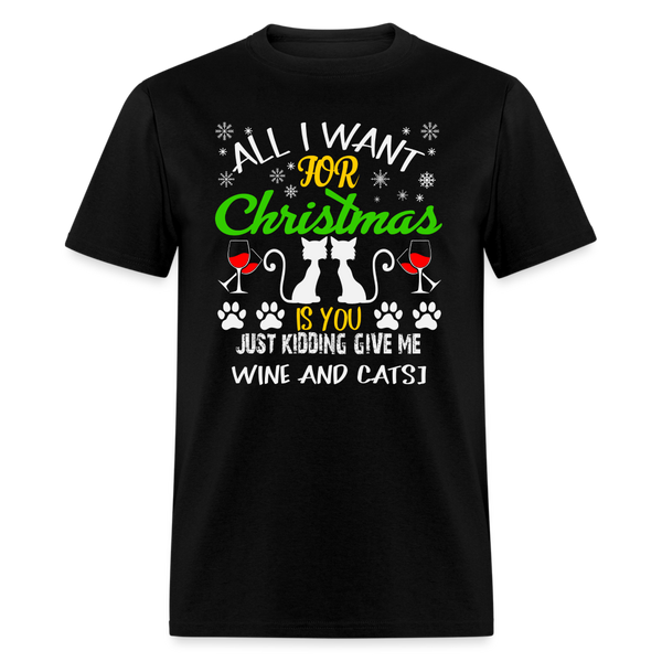 60045 1/4S All I Want For Christmas Is Wine & Cats TSHIRT - black