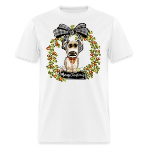 60043 1/4S Merry Christmas Puppy Wreath TSHIRT - white