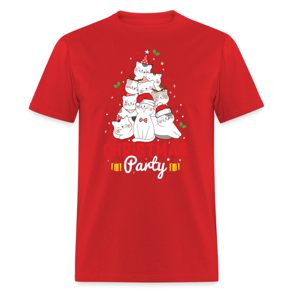 60047 1/4S Christmas Cat Party TSHIRT - red