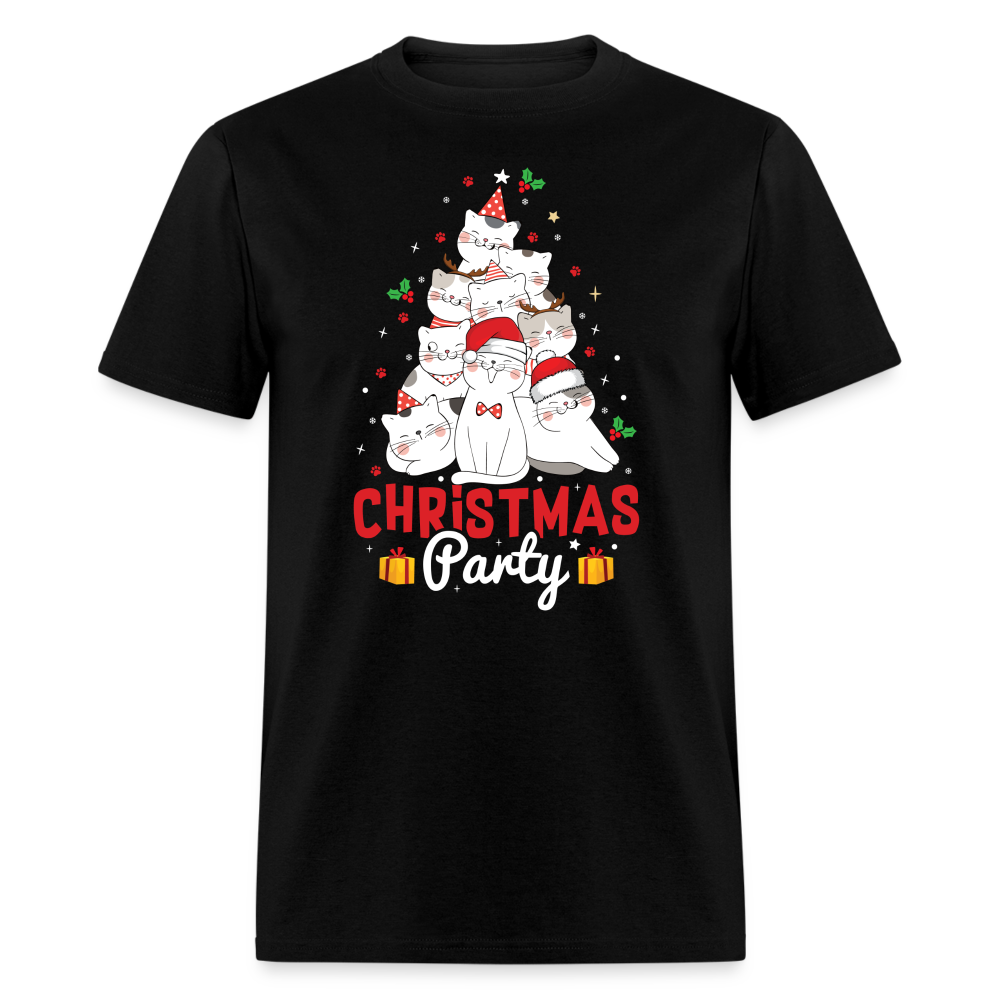 60047 1/4S Christmas Cat Party TSHIRT - black