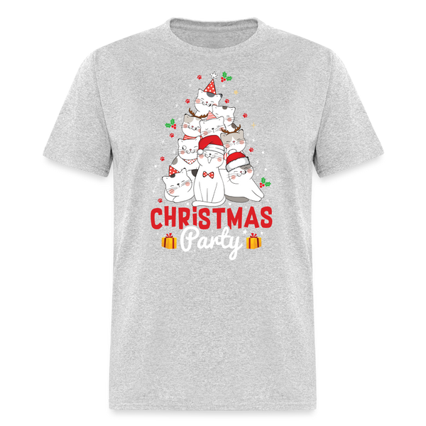 60047 1/4S Christmas Cat Party TSHIRT - heather gray