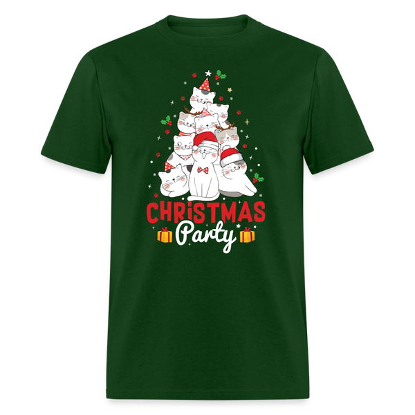 60047 1/4S Christmas Cat Party TSHIRT - forest green