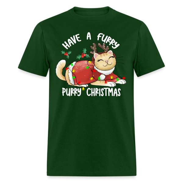 60049 1/4S Have a Furry Purry Christmas TSHIRT - forest green