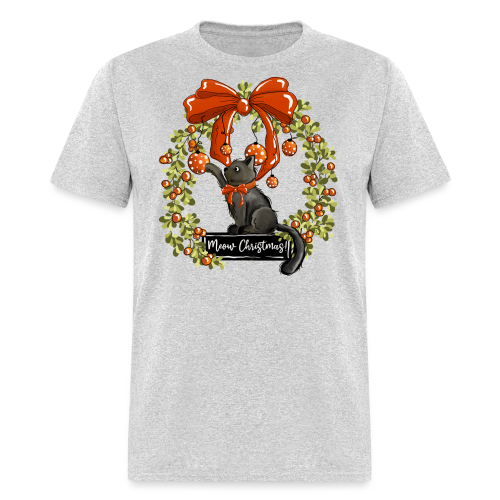 60041 1/4S Merry Christmas Wreath Cat TSHIRT - heather gray