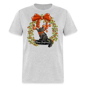 60041 1/4S Merry Christmas Wreath Cat TSHIRT - heather gray