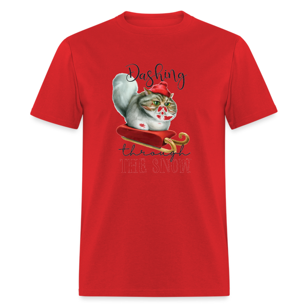 60035 1/4S Dashing Through The Snow Cat TSHIRT - red