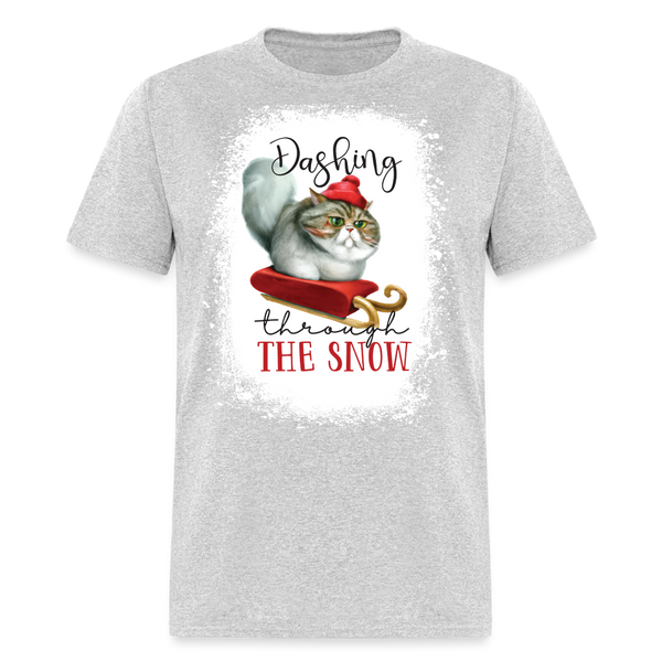 60035 1/4S Dashing Through The Snow Cat TSHIRT - heather gray