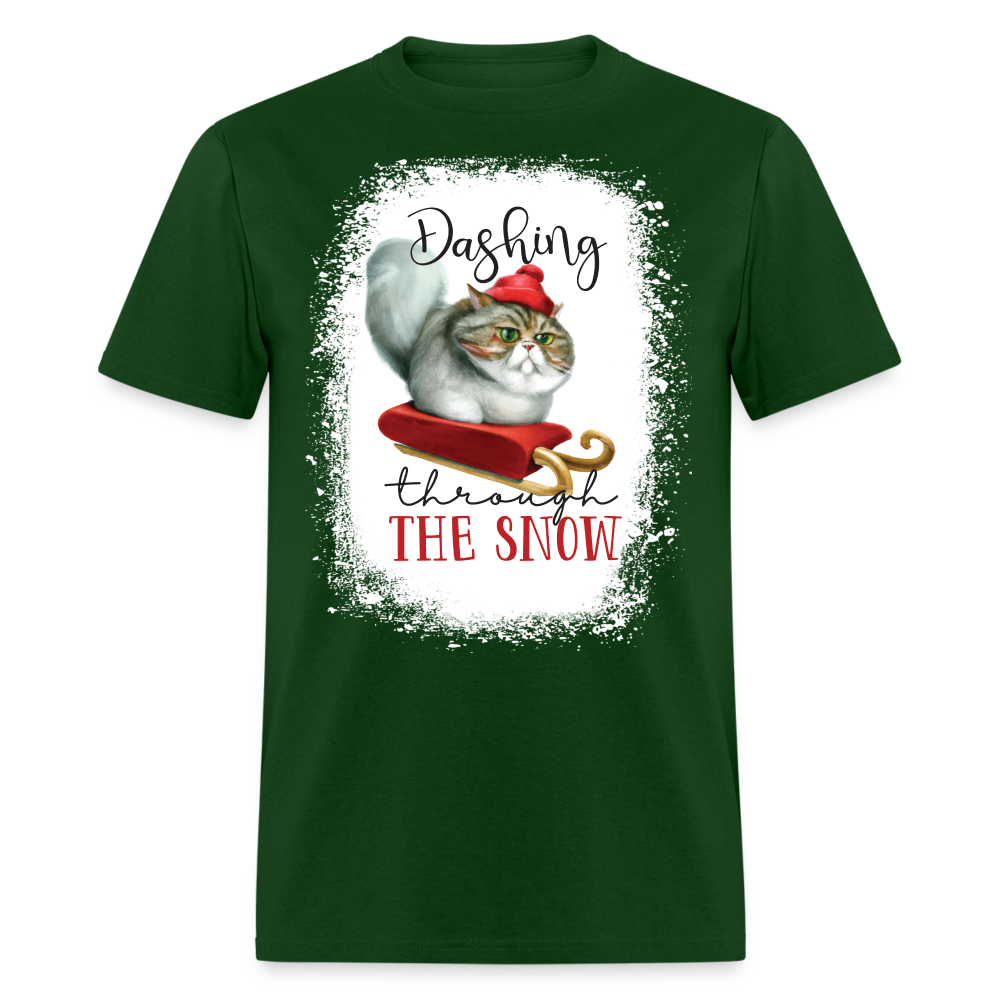 60035 1/4S Dashing Through The Snow Cat TSHIRT - forest green