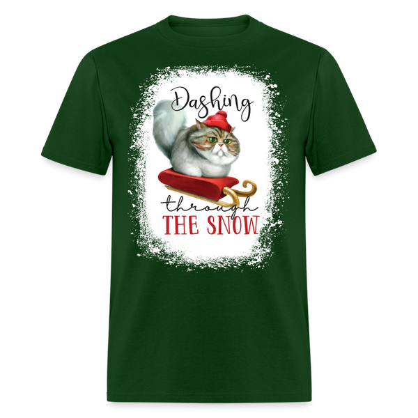 60035 1/4S Dashing Through The Snow Cat TSHIRT - forest green