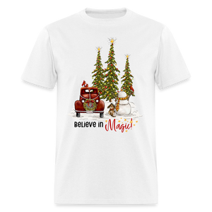 60033 1/4S Believe In Magic Snowman Dog Truck TSHIRT - white