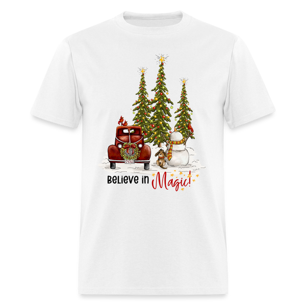 60033 1/4S Believe In Magic Snowman Dog Truck TSHIRT - white