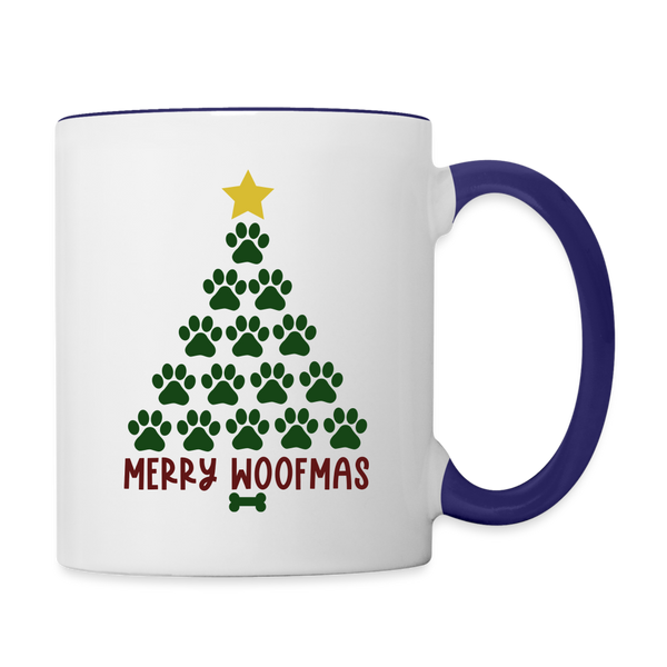 1215 Merry Woofmas Paw Tree  MUG - white/cobalt blue