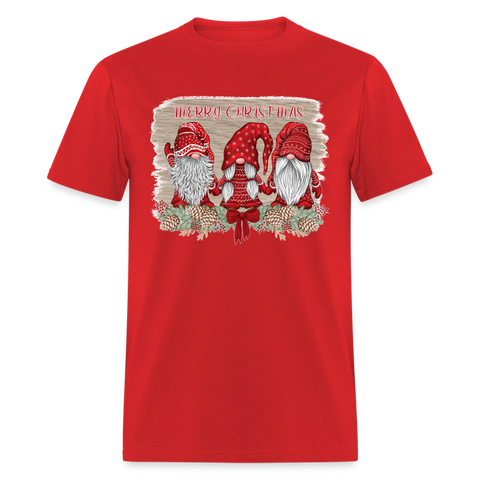 60057 1/4S Merry Christmas Red Gnome Trio TSHIRT - red