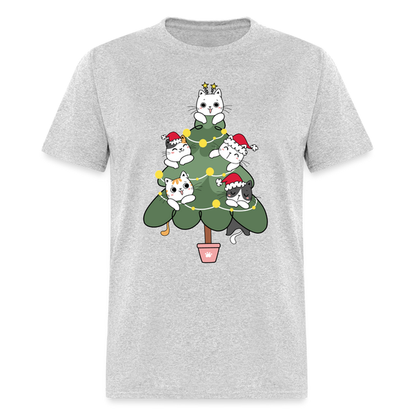 60059 1/4S Cats In The Christmas Tree TSHIRT - heather gray