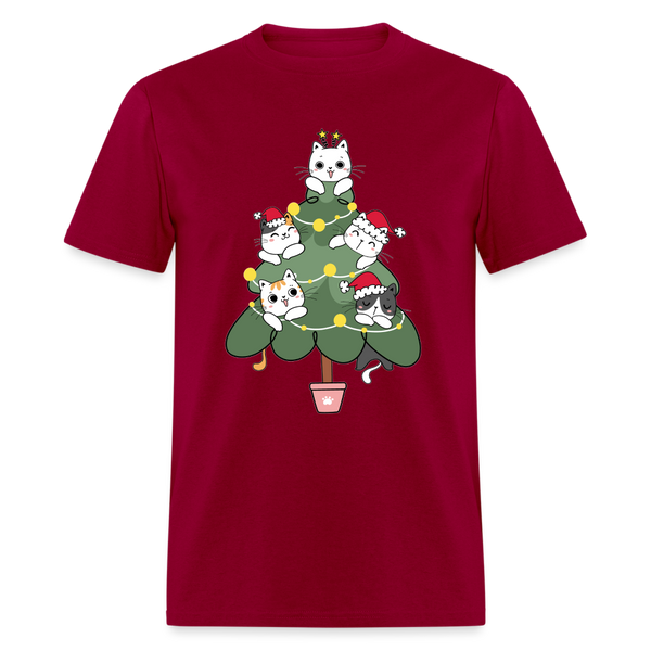 60059 1/4S Cats In The Christmas Tree TSHIRT - dark red