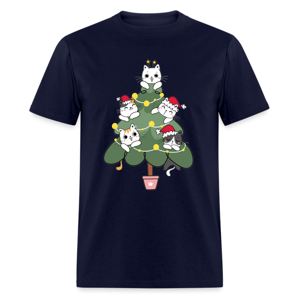 60059 1/4S Cats In The Christmas Tree TSHIRT - navy