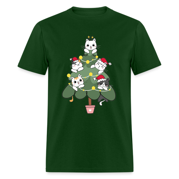 60059 1/4S Cats In The Christmas Tree TSHIRT - forest green