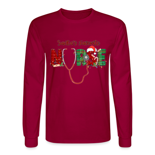 60056 4/4S Santa's Favorite Nurse TSHIRT - dark red