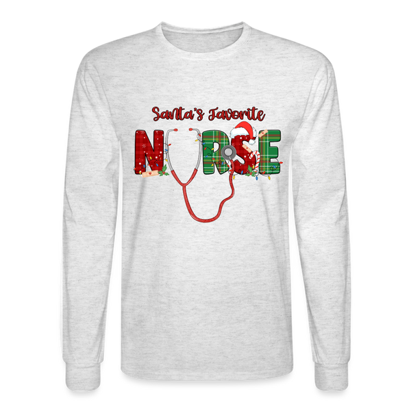 60056 4/4S Santa's Favorite Nurse TSHIRT - light heather gray