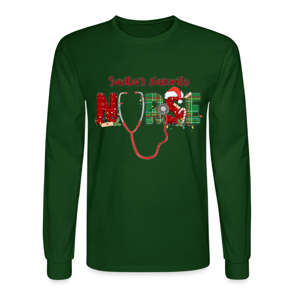 60056 4/4S Santa's Favorite Nurse TSHIRT - forest green