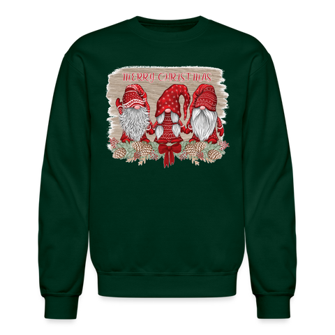 60057 4/4S Merry Christmas Red Gnome Trio SWEATSHIRT - forest green