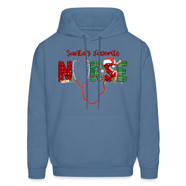 60056 4/4S Santa's Favorite Nurse HOODIE - denim blue