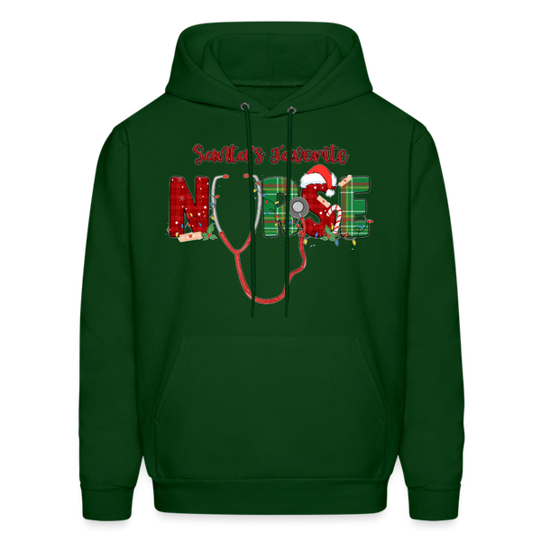 60056 4/4S Santa's Favorite Nurse HOODIE - forest green