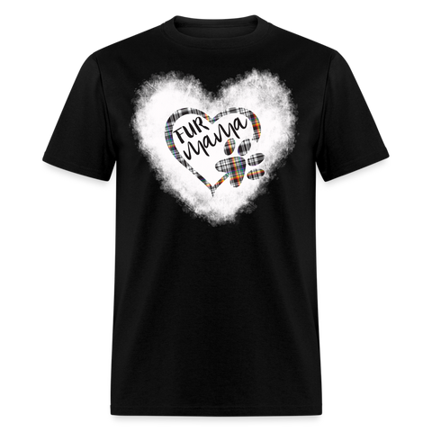 8395 1/4S Stacey's Rainbow Glen Plaid Fur Mama Heart w Paw Bleached TSHIRT - black