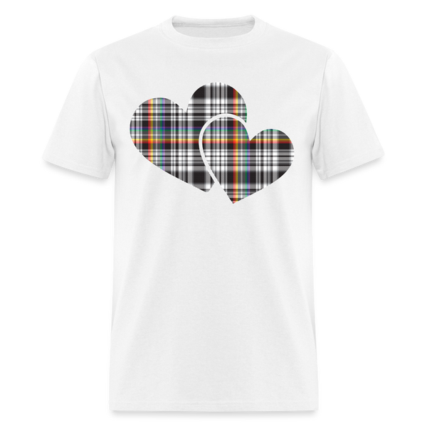 8395 1/4S Stacey's Rainbow Glen Plaid Double Heart TSHIRT - white