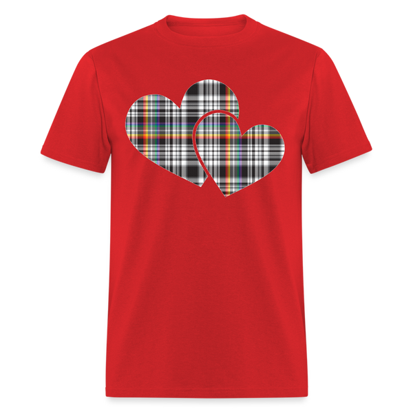 8395 1/4S Stacey's Rainbow Glen Plaid Double Heart TSHIRT - red