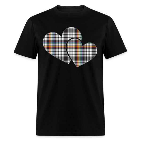 8395 1/4S Stacey's Rainbow Glen Plaid Double Heart TSHIRT - black