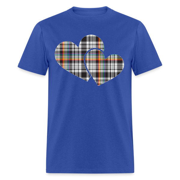 8395 1/4S Stacey's Rainbow Glen Plaid Double Heart TSHIRT - royal blue