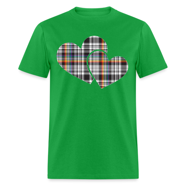 8395 1/4S Stacey's Rainbow Glen Plaid Double Heart TSHIRT - bright green