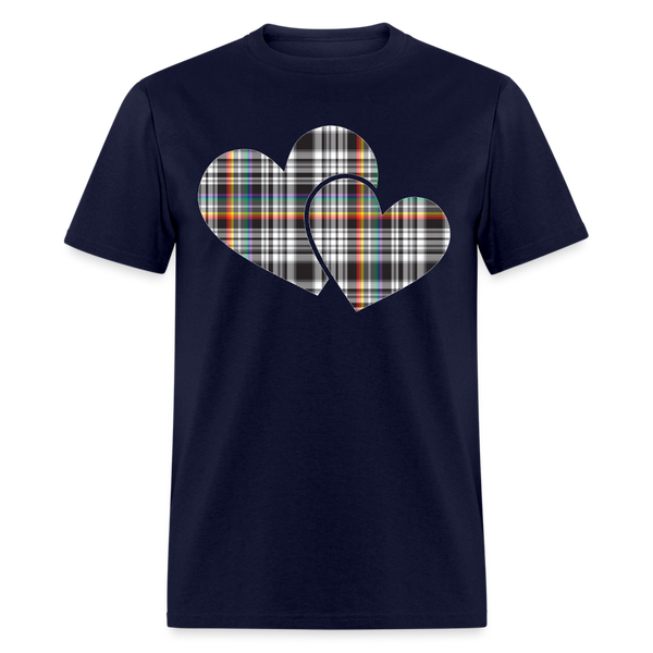 8395 1/4S Stacey's Rainbow Glen Plaid Double Heart TSHIRT - navy