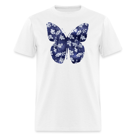 8390 1/4S Suzanne's Cloudy Blue Floral Butterfly TSHIRT - white