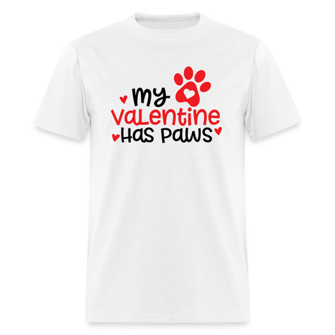 1506 1/4S My Valentine Has Paws Red Letters  TSHIRT - white