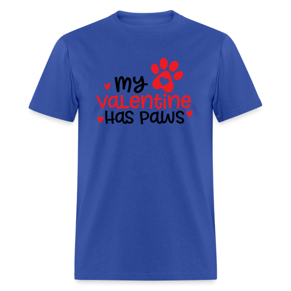 1506 1/4S My Valentine Has Paws Red Letters  TSHIRT - royal blue