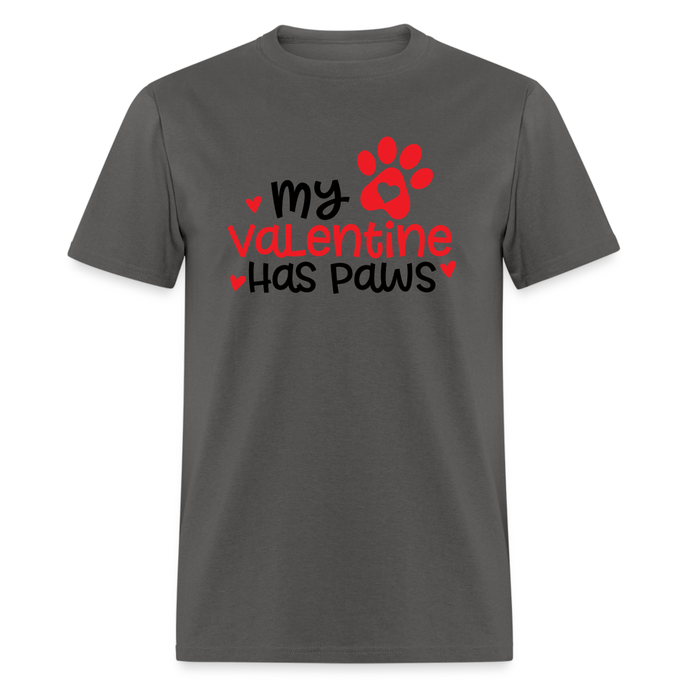 1506 1/4S My Valentine Has Paws Red Letters  TSHIRT - charcoal