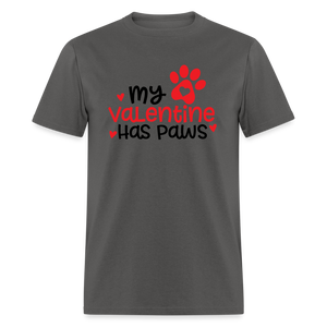 1506 1/4S My Valentine Has Paws Red Letters  TSHIRT - charcoal