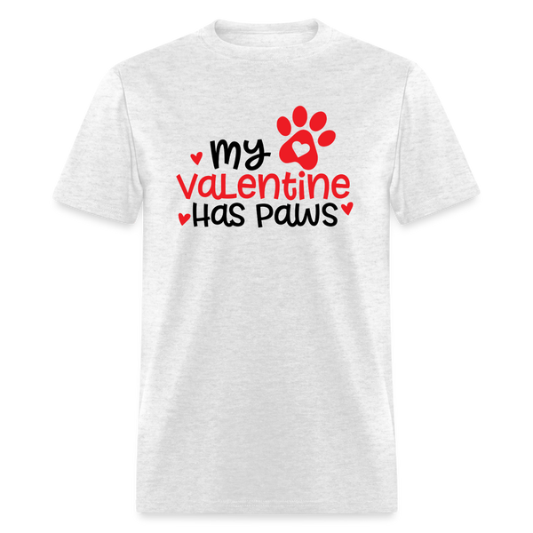 1506 1/4S My Valentine Has Paws Red Letters  TSHIRT - light heather gray