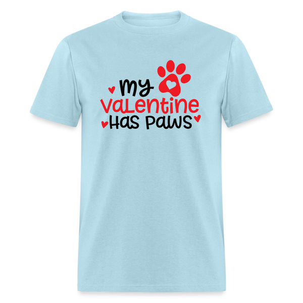 1506 1/4S My Valentine Has Paws Red Letters  TSHIRT - powder blue