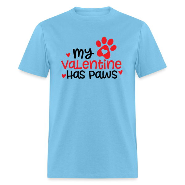 1506 1/4S My Valentine Has Paws Red Letters  TSHIRT - aquatic blue